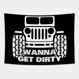 JEEP WANNA GET DIRTY WHITE LOGO Tapestry