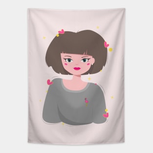 Cute girl with hearts Tapestry