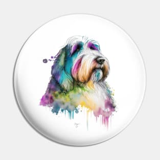 Bearded Collie Dog In Watercolor & Pen Pin