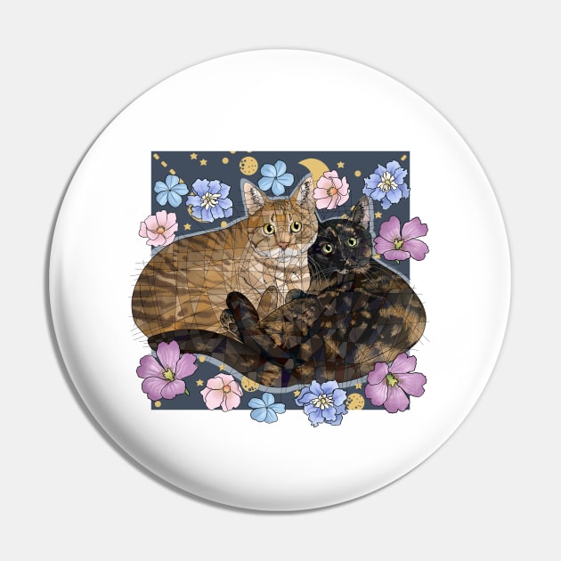 Cats with Stars and Flowers Pin by Blacklightco