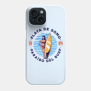 Vintage Playa de Somo, Spain Surfer's Paradise // Retro Surfing 1980s Badge B Phone Case