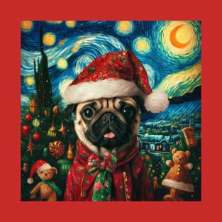 Cute Christmas Pug - Van Gogh Style T-Shirt