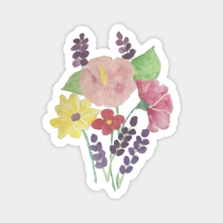 watercolour pink flowers watercolor purple flowers pink and purple flowers Magnet