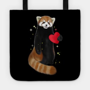 Cute baby panda with red heart Tote