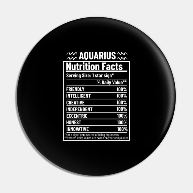 Aquarius Nutrition Facts Label Pin by HobbyAndArt