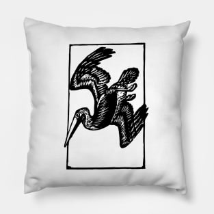 Brown Pelican Woodblock Pillow