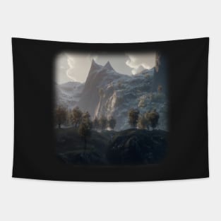 Beautiful mountain landscape in the fog Tapestry