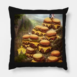 Huge Cliff with Cheeseburgers Pouring off in Nature Pillow