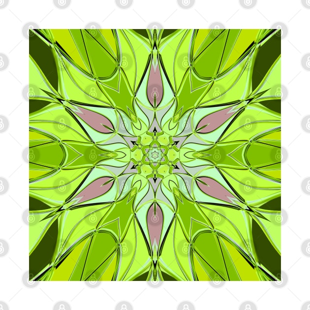 Cartoon Mandala Flower Green and Pink by WormholeOrbital