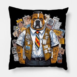 Accountant English Bulldog t-shirt design, a bulldog wearing a name tag and holding a clipboard Pillow