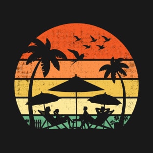 Family Vacation Tropical Summer Palm Tree Beach Retro Vintage Sunset T-Shirt