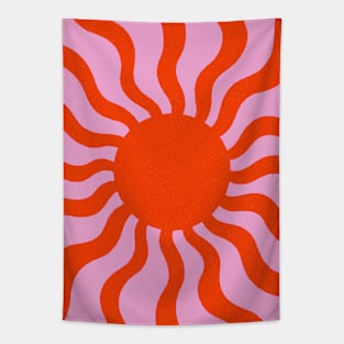 Retro Sunrays Pink Orange Sun Wavy Tapestry