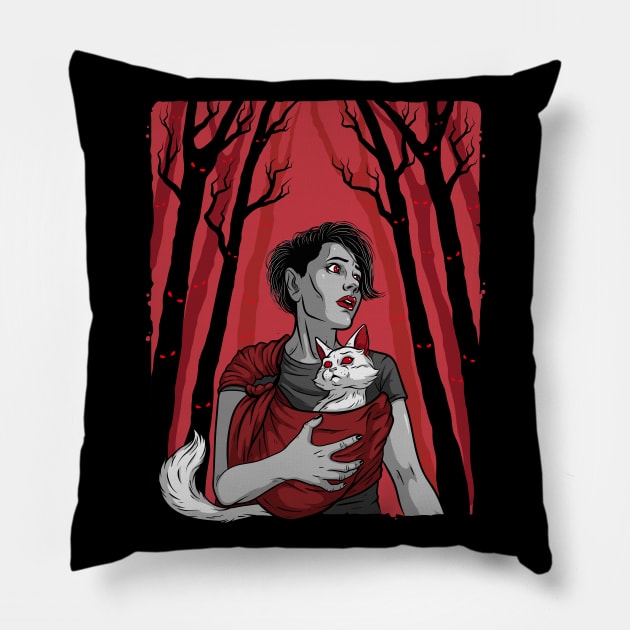 Save the kitty Pillow by Anastasia in red