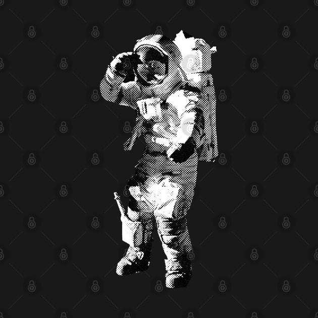 Astronaut Looking Black and White Halftone Pop Art Style by jiromie