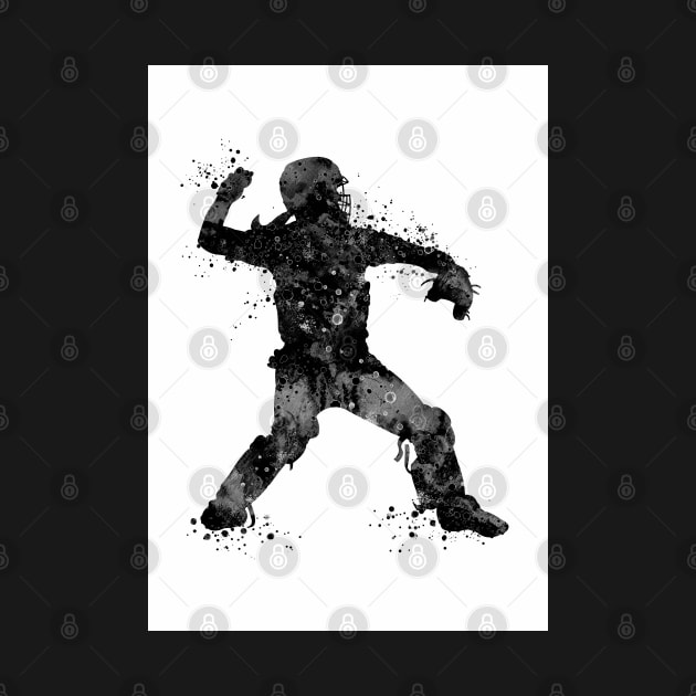 Girl Baseball Catcher Black and White Silhouette by LotusGifts