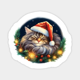 Lazy Maine Coon Cat At Christmas Magnet