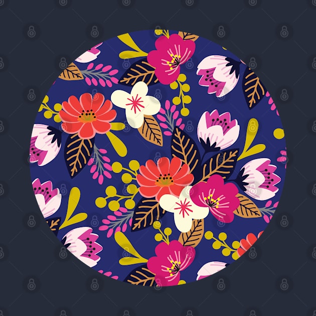 Vibrant boho bouquet flower pattern by Jennifer Ladd