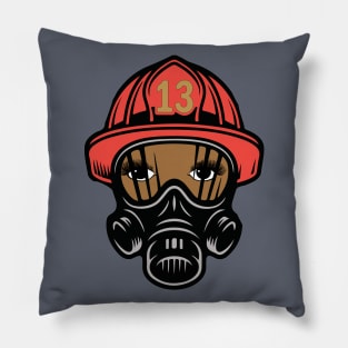 Female Firefighter In Red Helmet Pillow