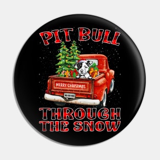 Christmas Pit Bull Through The Snow Dog Santa Truck Tree Pin