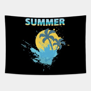 Summer Time Funny gift for summer lovers sun with splash water, palm trees creative design Tapestry