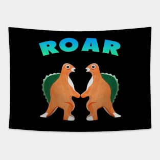 Cute Dinosaur Backtoschool Quote Roar Heart blue green Tapestry