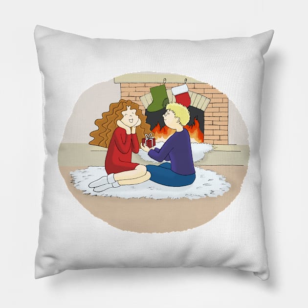 Couple in love Boy and Girl by the fireplace Pillow by by me art