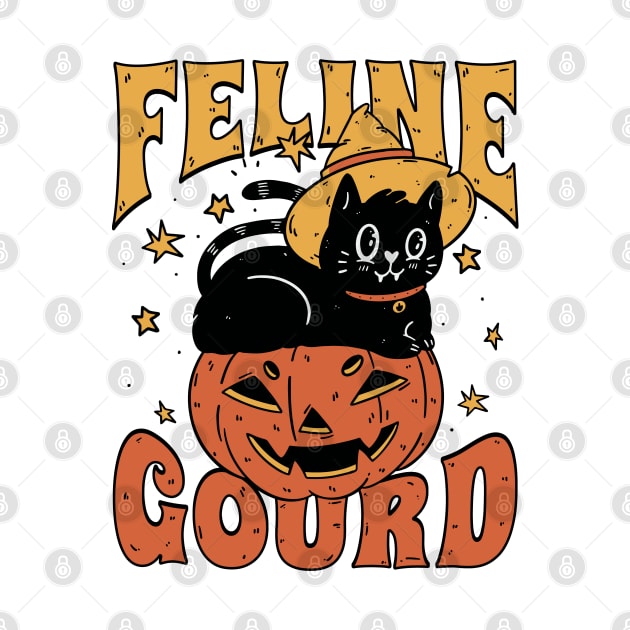 Feline Gourd Funny Halloween Pun Pumpkin Cat by Krishnansh W.