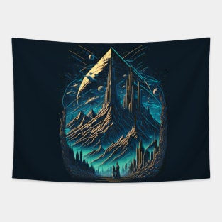 Otherworld Mountain Sci-Fi Space Scene Tapestry