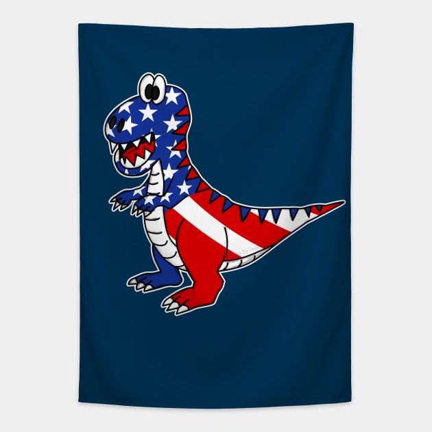 4th July Dinosaur American Flag T-Rex Funny Tapestry by doodlerob