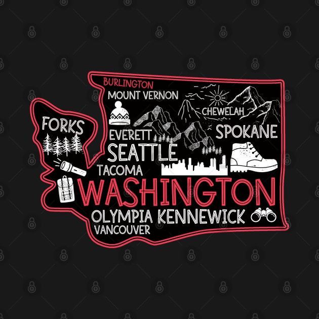 Burlington Washington cute map Tacoma Seattle Kennewick Spokane by BoogieCreates