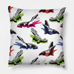 Neon geo crocodiles // pattern // white background black and white geometric animals green fuchsia pink blue and orange shadows Pillow