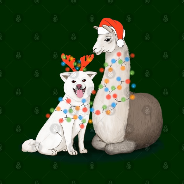 A dog and a llama ready for Christmas by illograph