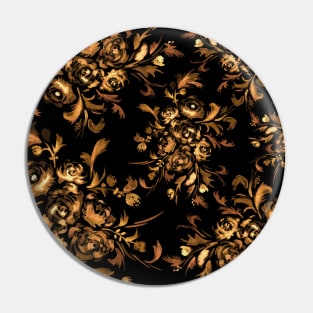 Golden Roses on Black Pattern Pin