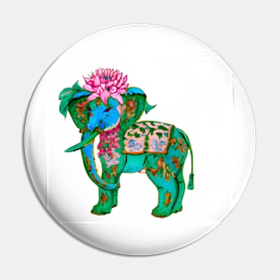 Green elephant with pink lotus flower Pin