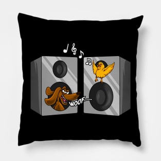 Dog and Songbird Rock and Roll Music Speakers Pillow