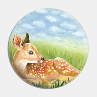 Baby Deer Fawn in Green Grass Illustration Pin