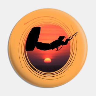 Kiter Action Freestyle Artistic Black Vector And Sunset Pin