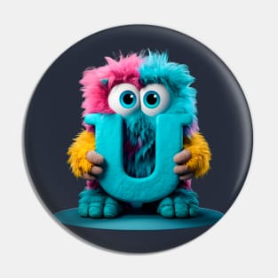 Cute Monster for Kids Alphabet Letter U Funny Back to School Pin