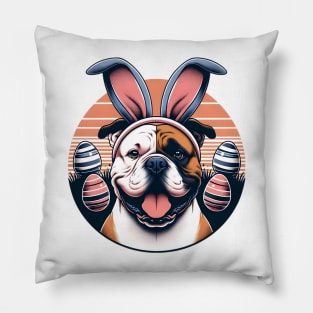 American Bulldog with Bunny Ears Welcomes Easter Pillow