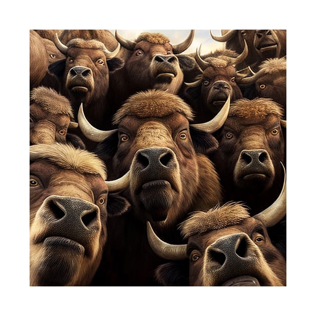 Bison Buffalo Wild Nature Funny Happy Humor Photo Selfie by Cubebox