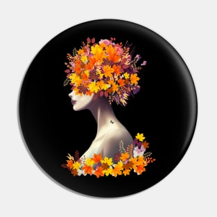 Floral lady, cute girl with autumn leaves, berries and butterflies, autumn is coming Pin