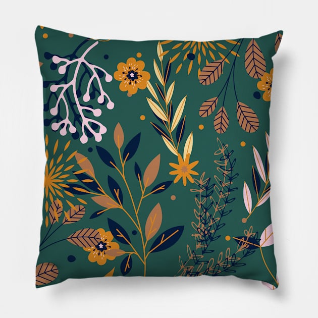 Forest Floral Print Pillow by Tezbcreates