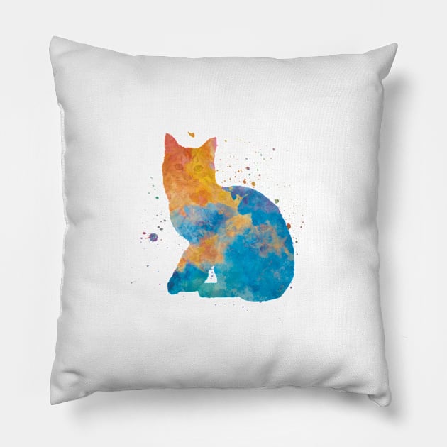Pixie bob cat in watercolor Pillow by PaulrommerArt