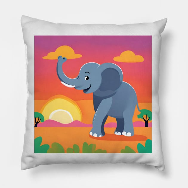 Cute kids Elephant Drawing Pillow by hippyhappy