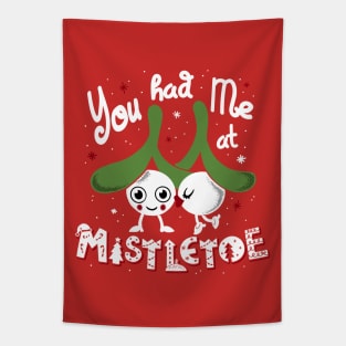 You Had Me at Mistletoe - Cute Kissing Xmas Cartoon Tapestry