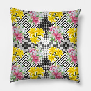 Colorful floral pattern with geometric shapes Pillow