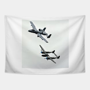 Warthog and Lightning Military Airplane in Flight Tapestry