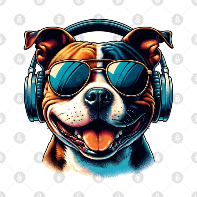 Staffordshire Bull Terrier DJ Smiling with Funky Beats by ArtRUs