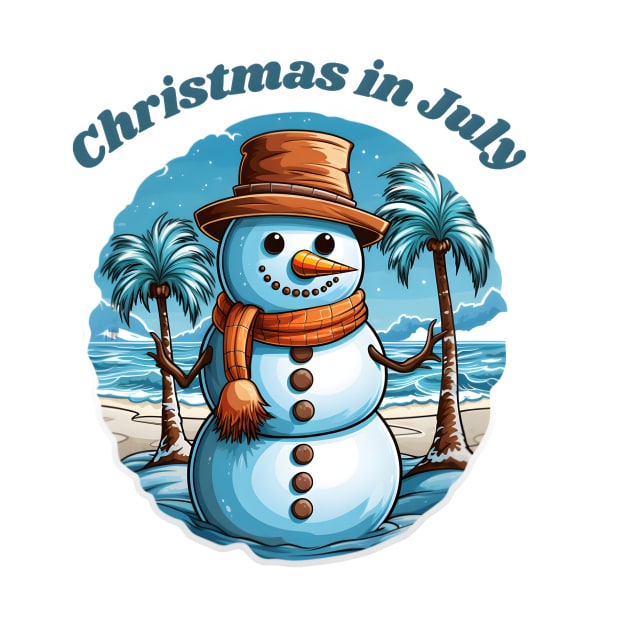 Christmas in July, Snowman in the beach by Clearmind Arts