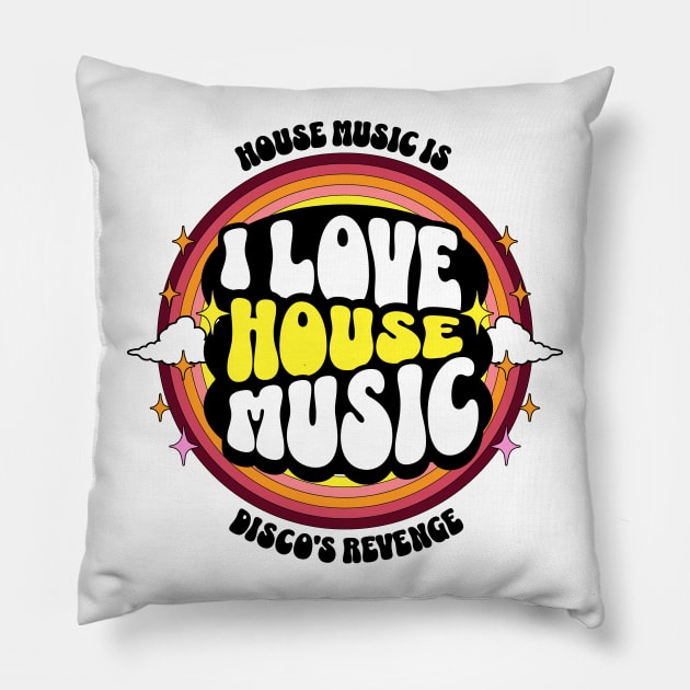 HOUSE MUSIC  - I Love Rainbow Circle (Black/Yellow/Red) Pillow by DISCOTHREADZ 